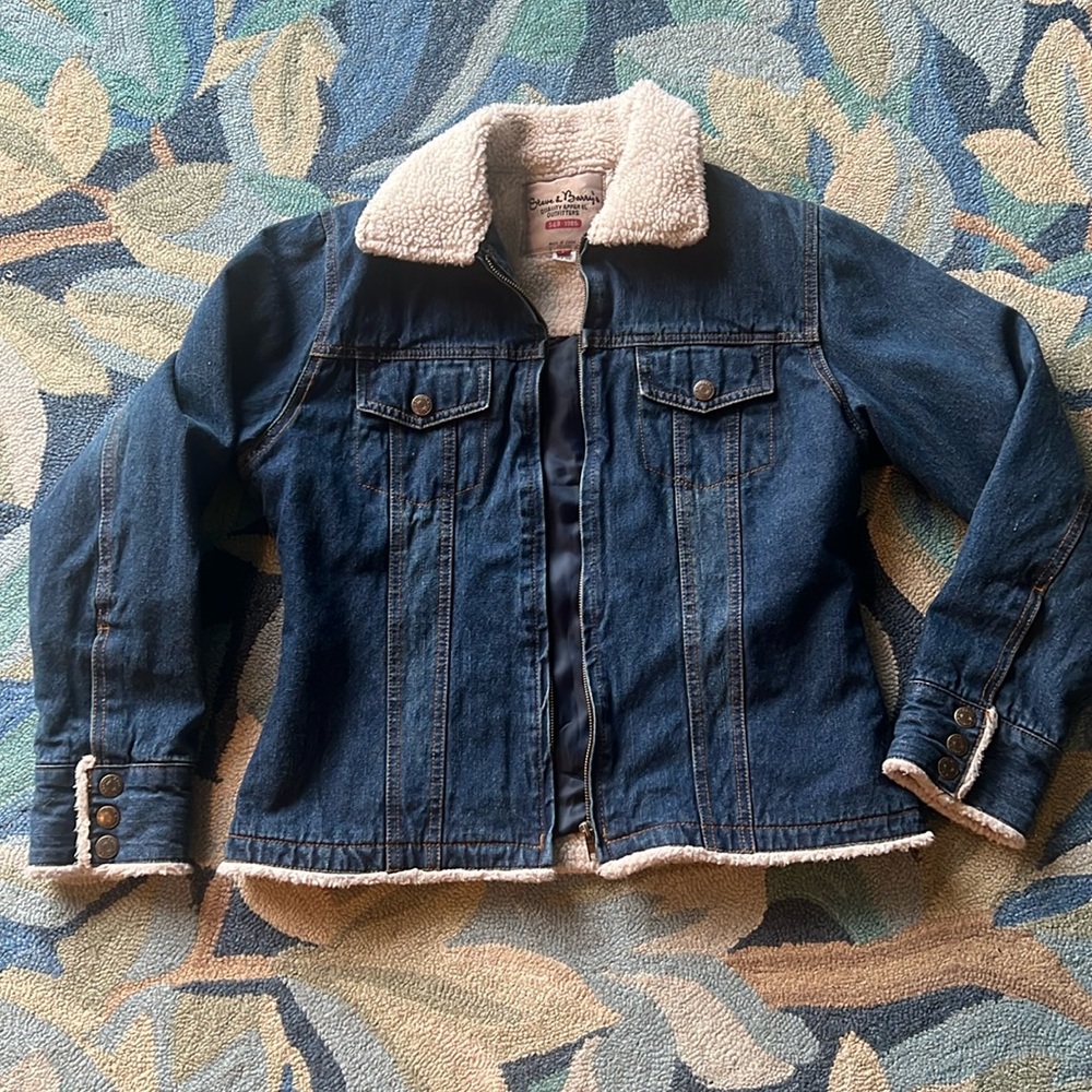 Steve & Barry's Dark Blue Denim Jean Jacket with Cream Sherpa Collar
